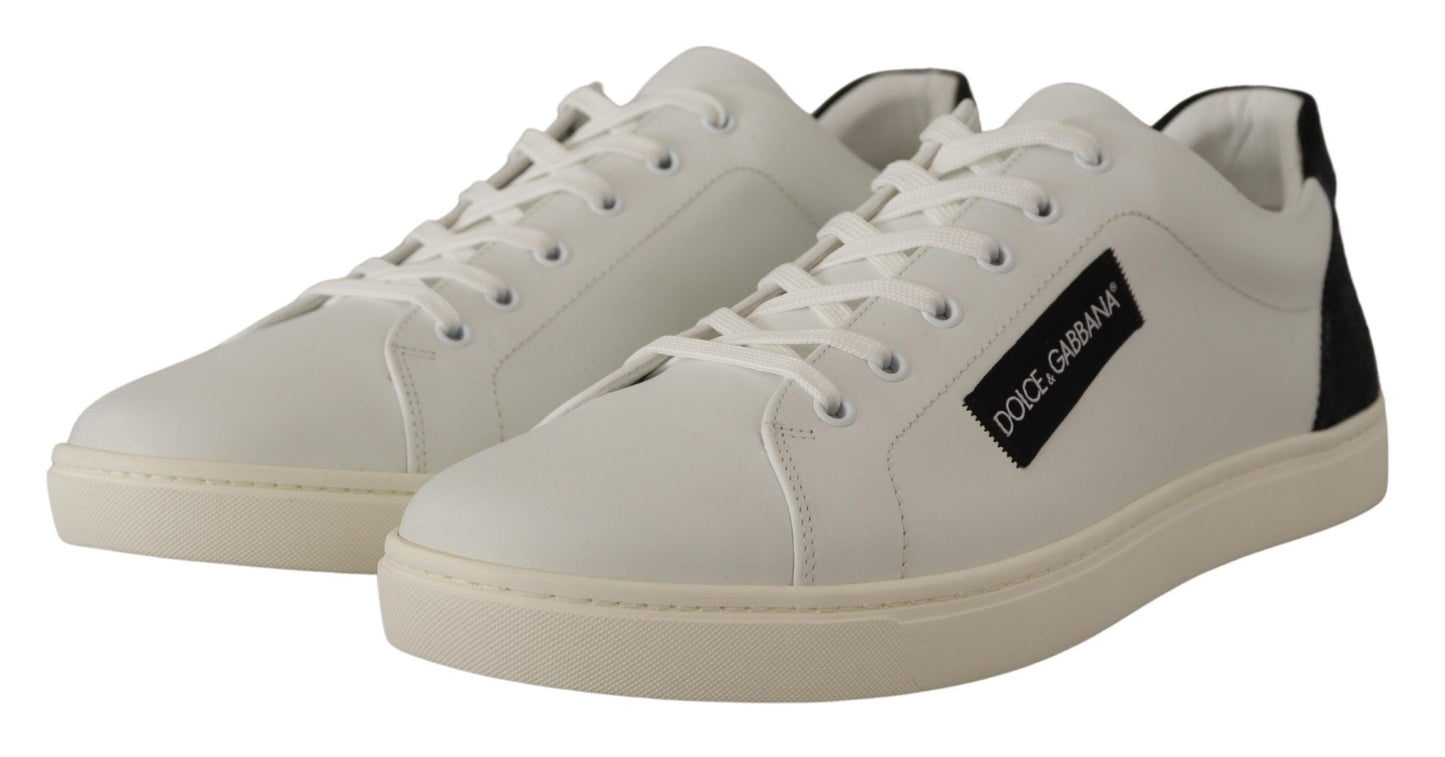 Dolce & Gabbana White Black Leather Low Shoes Men's Sneakers