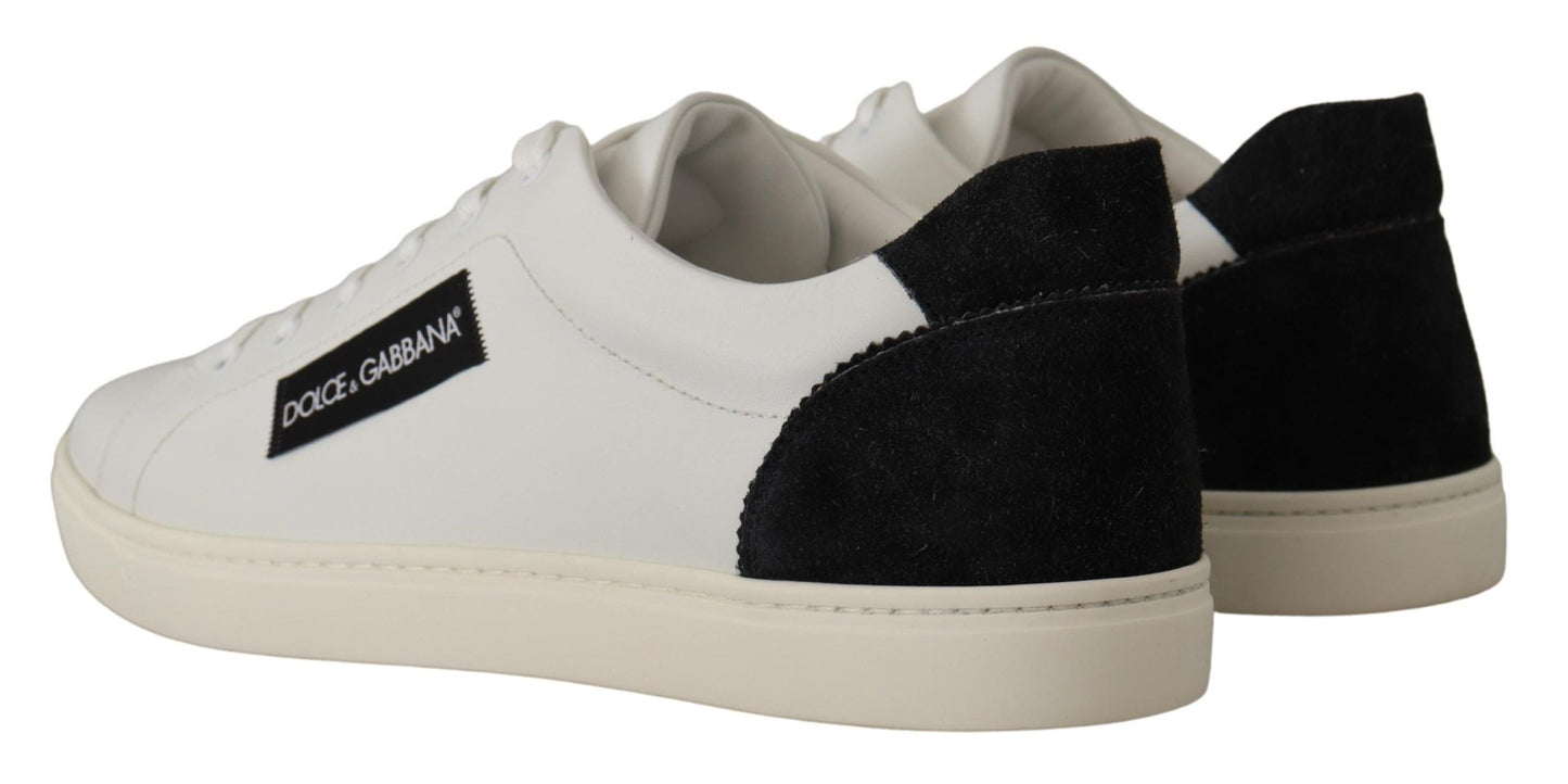 Dolce & Gabbana White Black Leather Low Shoes Men's Sneakers
