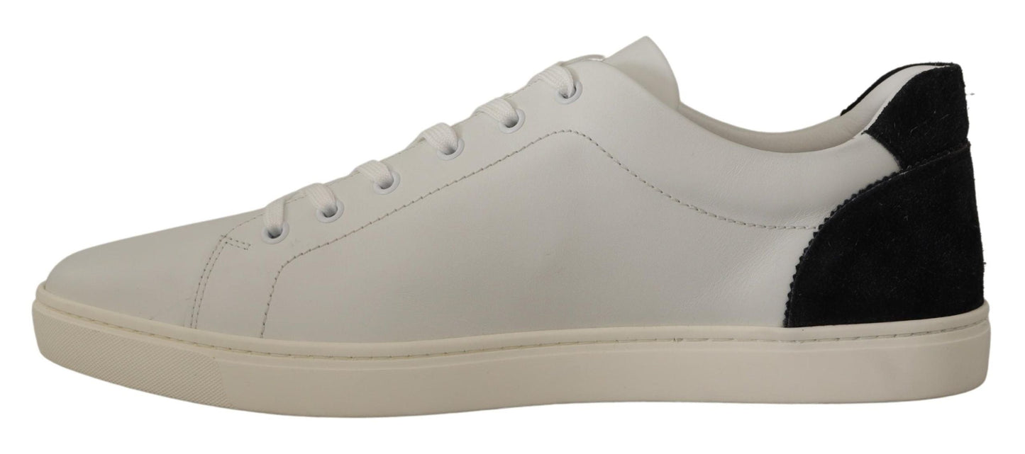 Dolce & Gabbana White Black Leather Low Shoes Men's Sneakers