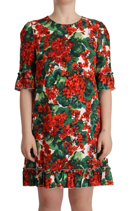 Dolce & Gabbana Multicolor Red Floral Shift Gown Women's Dress