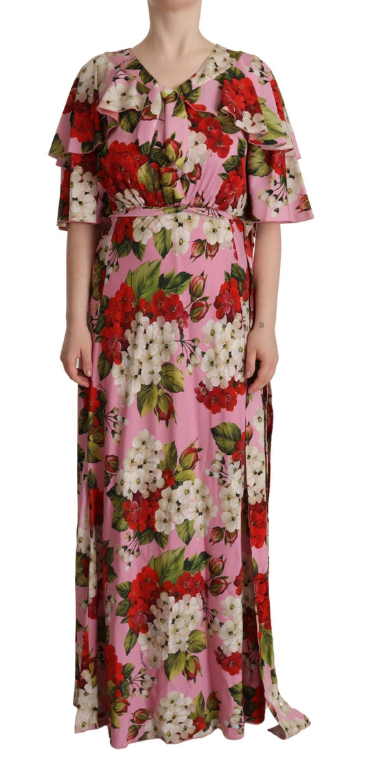 Dolce & Gabbana Pink Floral Silk Stretch Gown Maxi Women's Dress