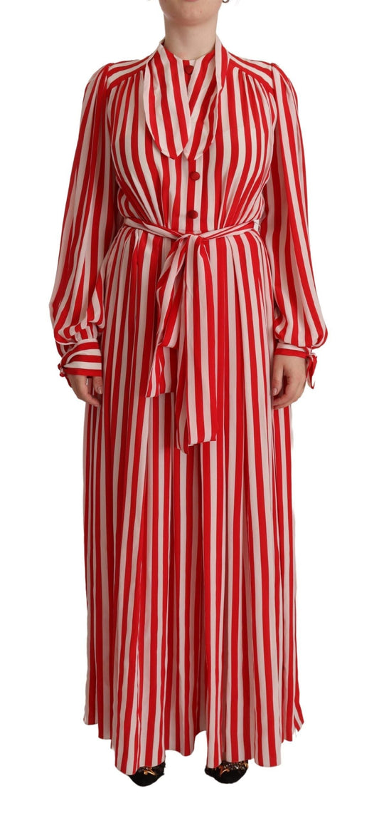 Dolce & Gabbana White Red Silk A-Line Shift Gown Women's Dress