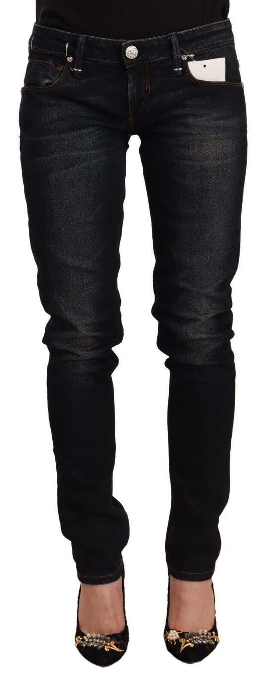 Acht Black Washed Cotton Low Waist Slim Fit Denim Women's Jeans
