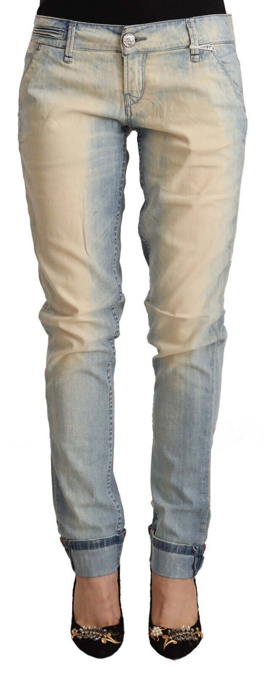 Acht Light Blue Washed Cotton Low Waist Skinny Denim Women's Jeans