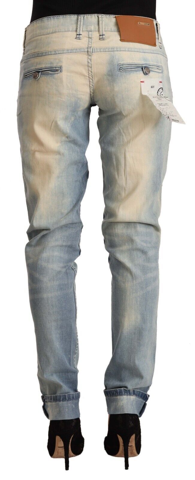 Acht Light Blue Washed Cotton Low Waist Skinny Denim Women's Jeans
