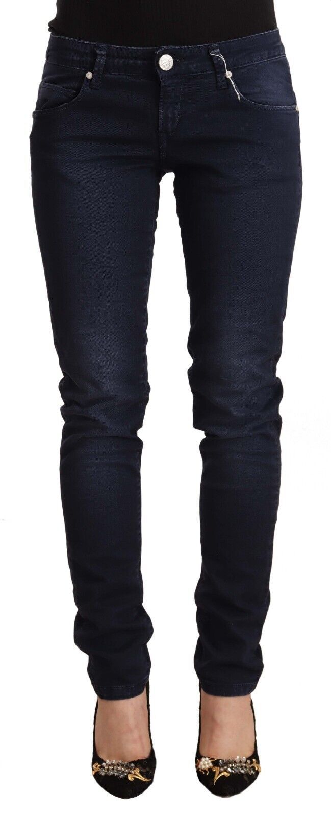 Acht Blue Washed Cotton Low Waist Slim Fit Denim Women's Jeans