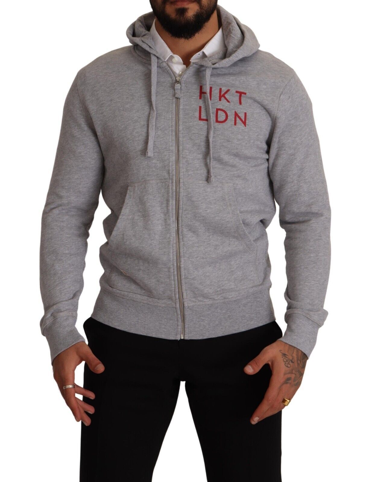 Hackett Gray Full Zip Hooded Cotton Sweatshirt Men's Sweater