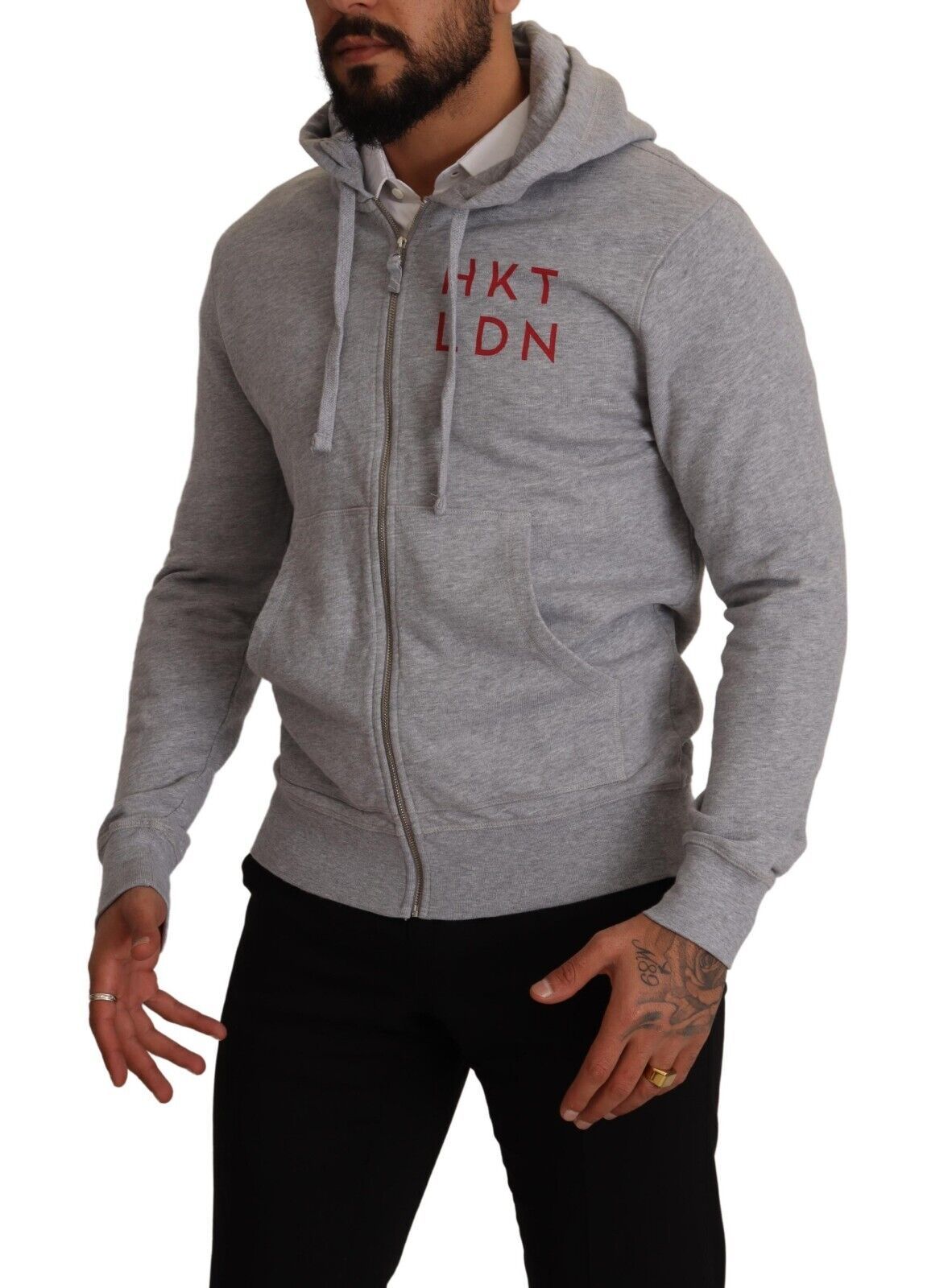 Hackett Gray Full Zip Hooded Cotton Sweatshirt Men's Sweater