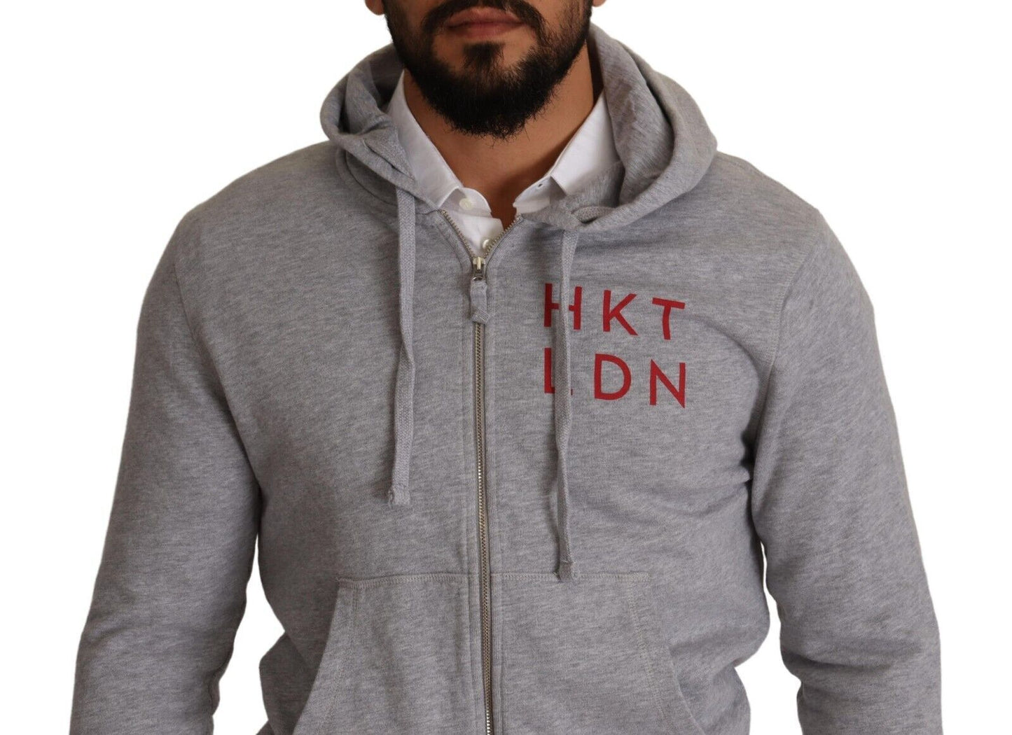 Hackett Gray Full Zip Hooded Cotton Sweatshirt Men's Sweater
