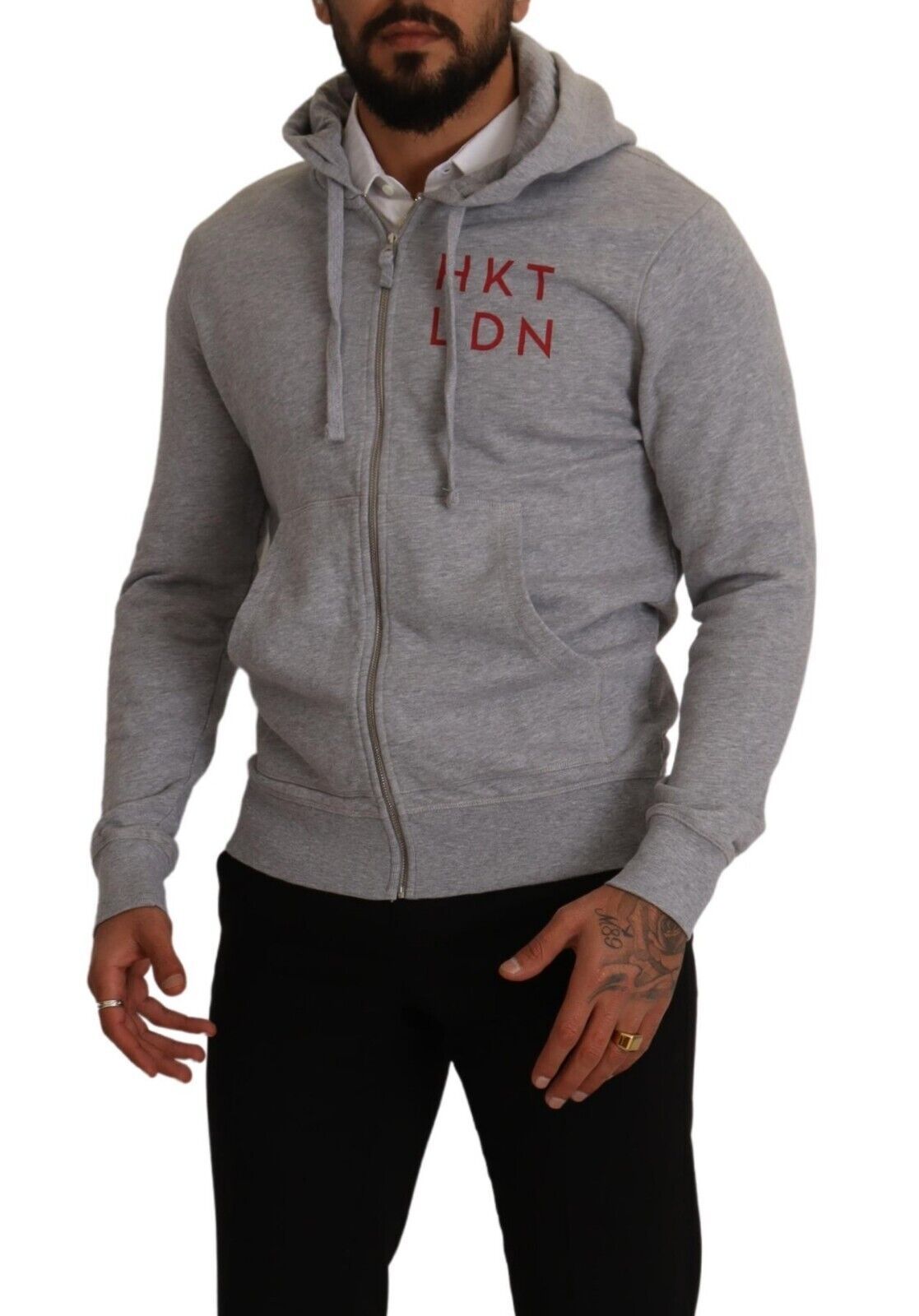 Hackett Gray Full Zip Hooded Cotton Sweatshirt Men's Sweater