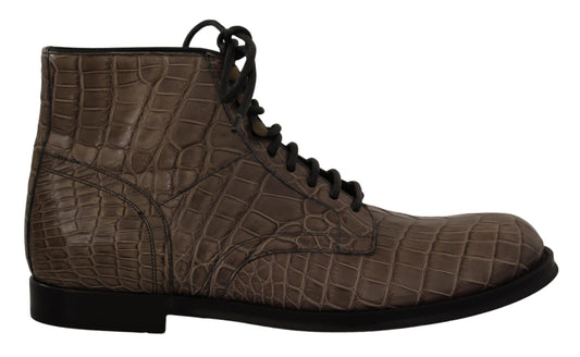 Dolce & Gabbana Gray Crocodile Leather Derby Men's Boots