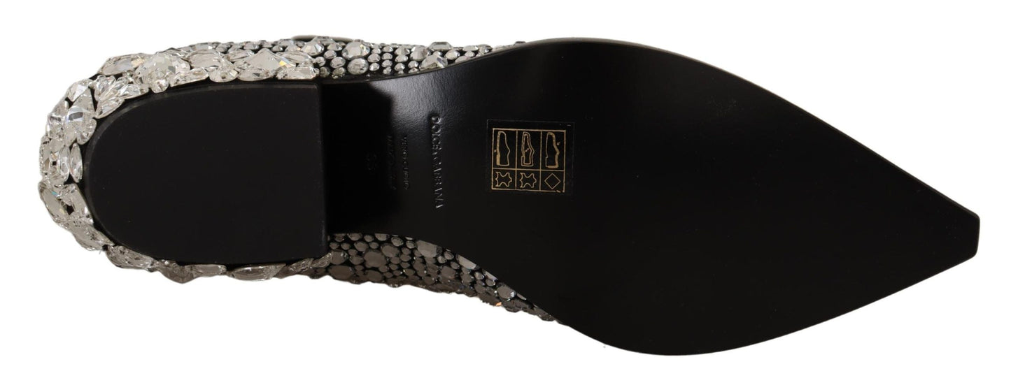 Dolce & Gabbana Black Suede Strass Crystal Cowgirl Women's Boots