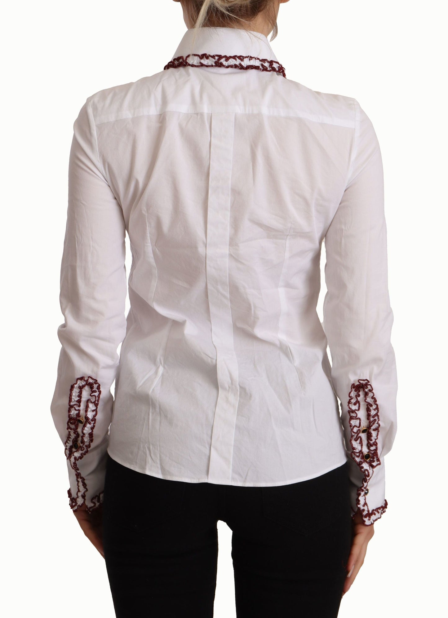Dolce & Gabbana White Cotton Lace Long Sleeves Ruffle Collar Top Women's Shirt