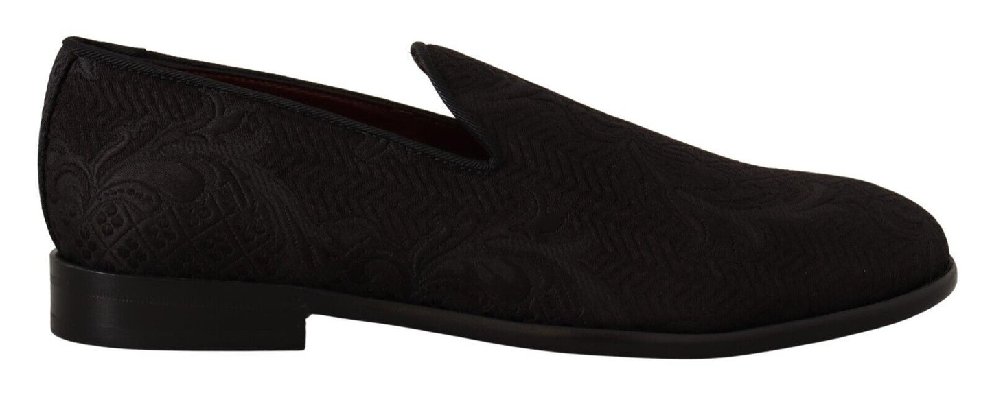 Dolce & Gabbana Black Floral Brocade Slippers Loafers Men's Shoes