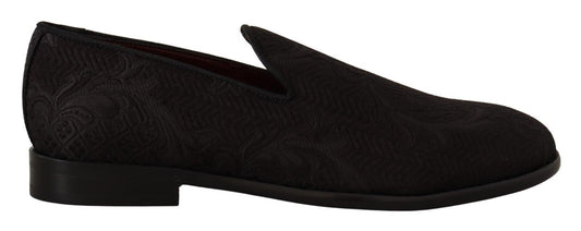 Dolce & Gabbana Black Floral Brocade Slippers Loafers Men's Shoes