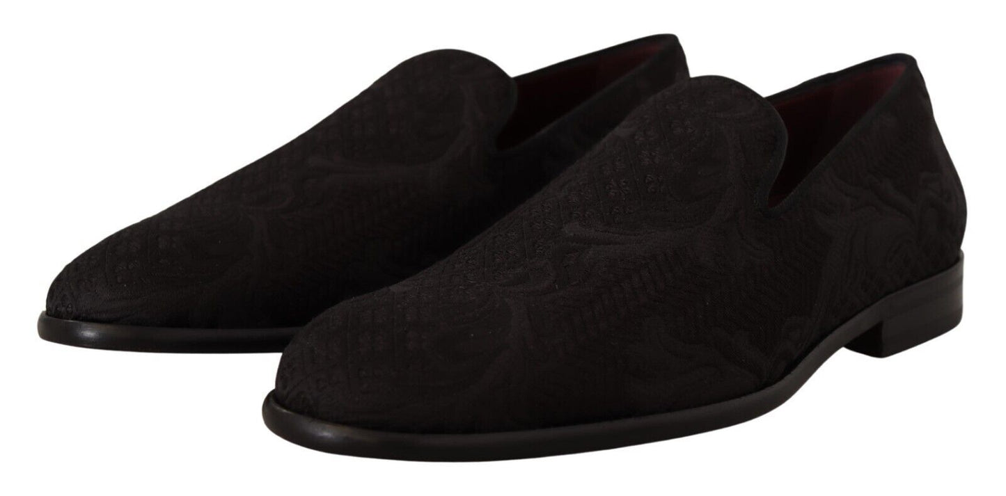 Dolce & Gabbana Black Floral Brocade Slippers Loafers Men's Shoes