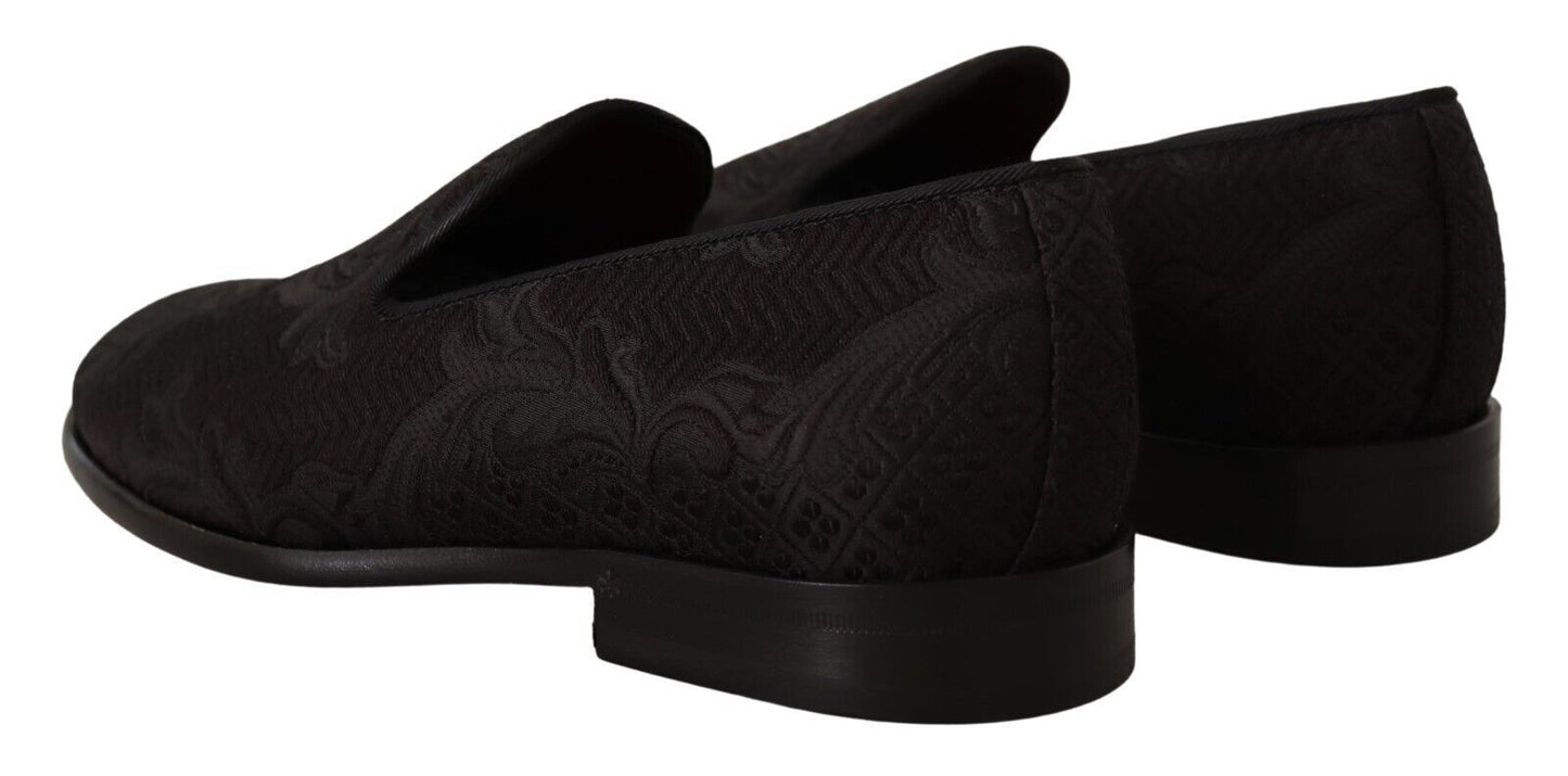 Dolce & Gabbana Black Floral Brocade Slippers Loafers Men's Shoes