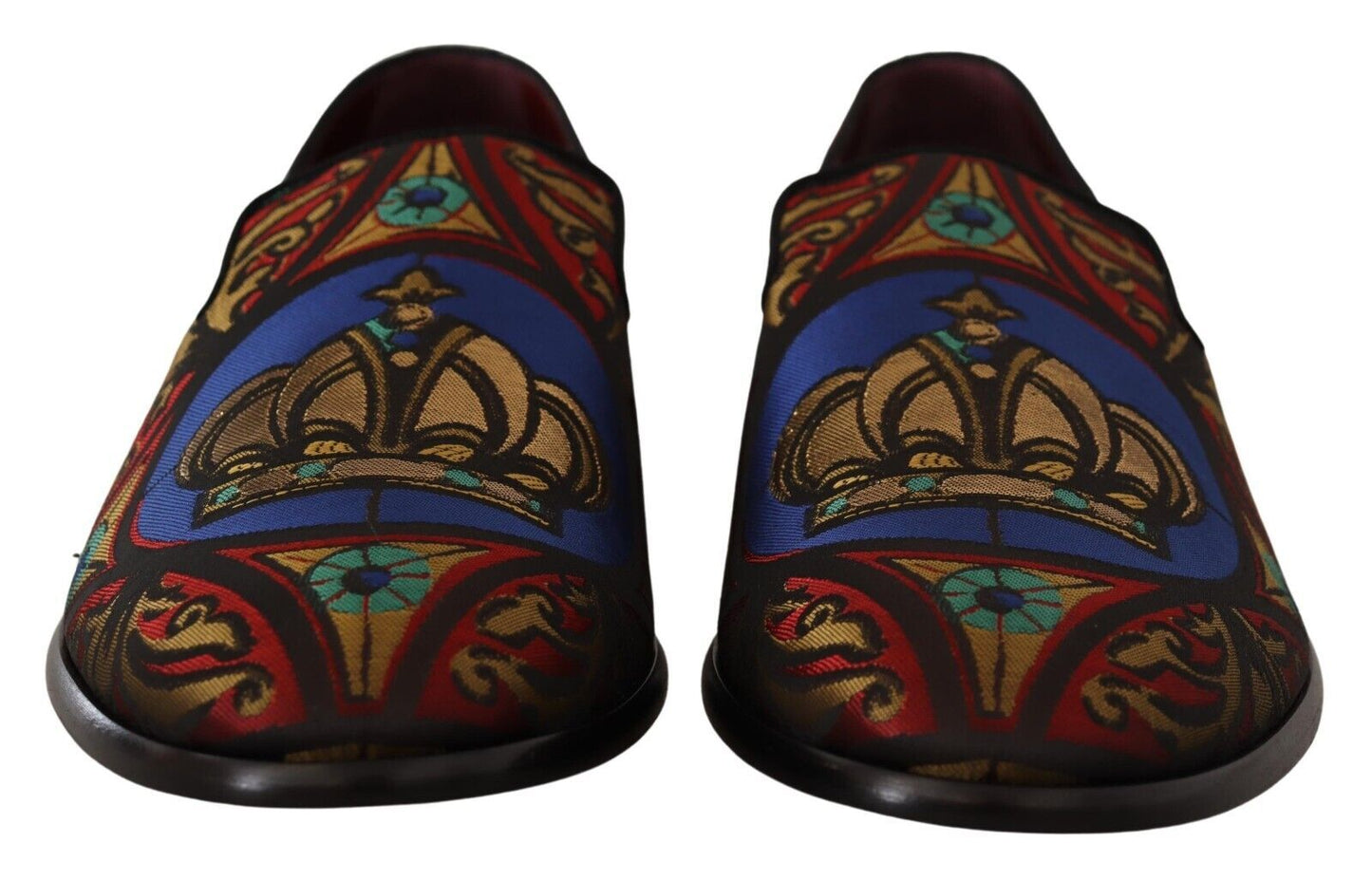 Dolce & Gabbana Multicolor Jacquard Crown Slippers Loafers Men's Shoes