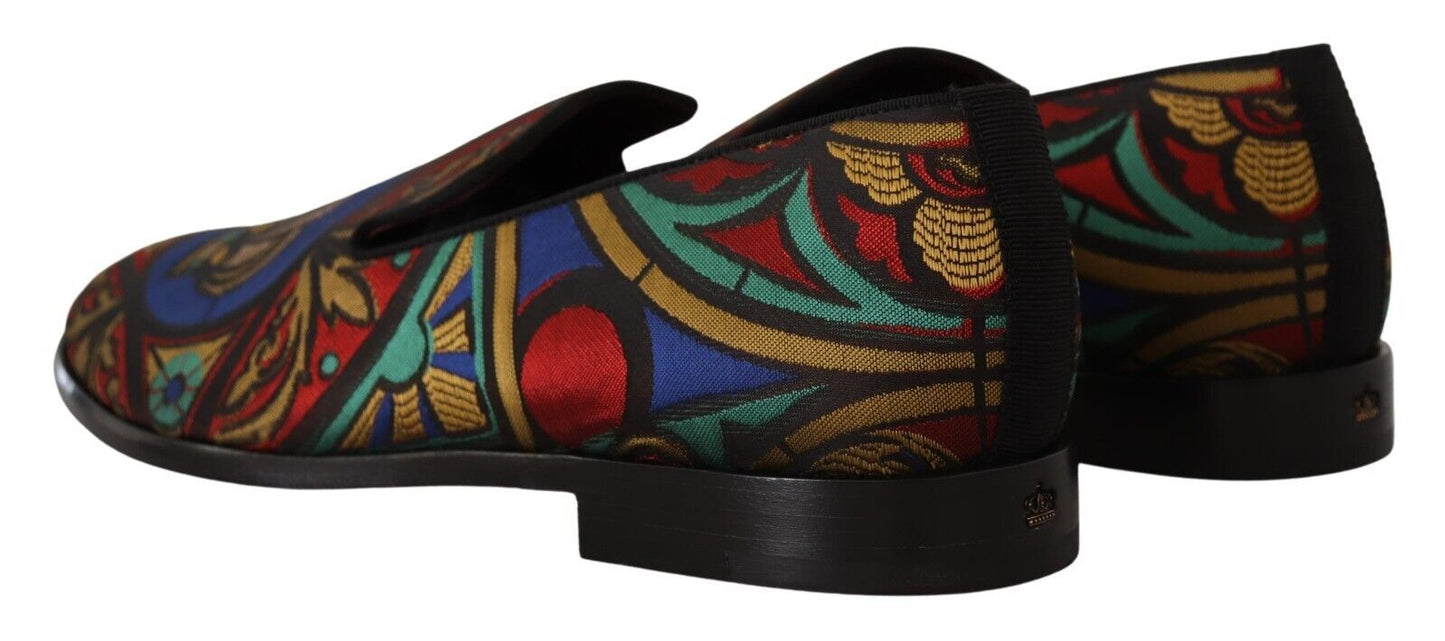 Dolce & Gabbana Multicolor Jacquard Crown Slippers Loafers Men's Shoes