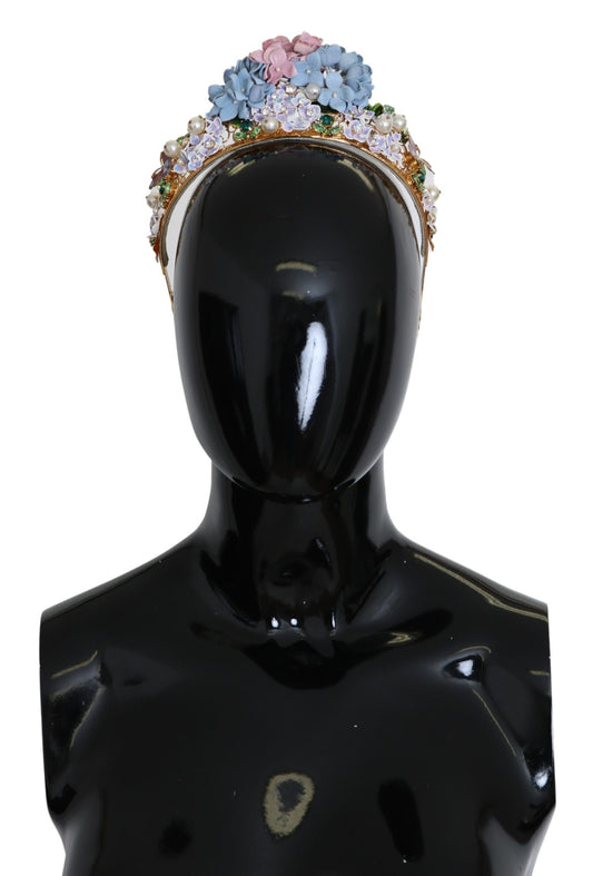 Dolce & Gabbana Gold Crystal Purple Hortensia Headband Crown Women's Diadem