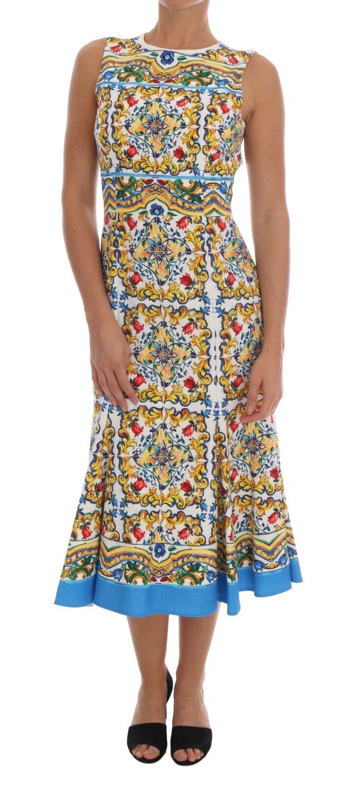 Dolce & Gabbana White Majoilca Sleeveless Sheath A-line Women's Dress