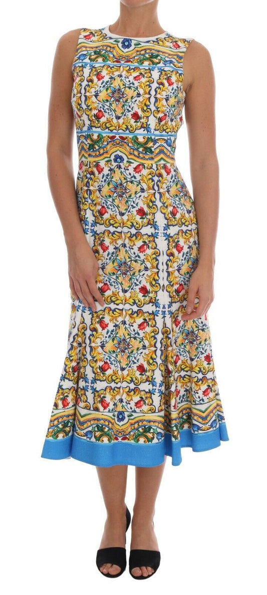 Dolce & Gabbana White Majoilca Sleeveless Sheath A-line Women's Dress