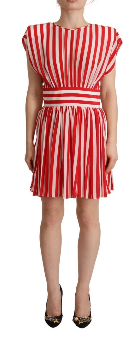 Dolce & Gabbana Red White Stripes Silk Mini A-line Women's Dress