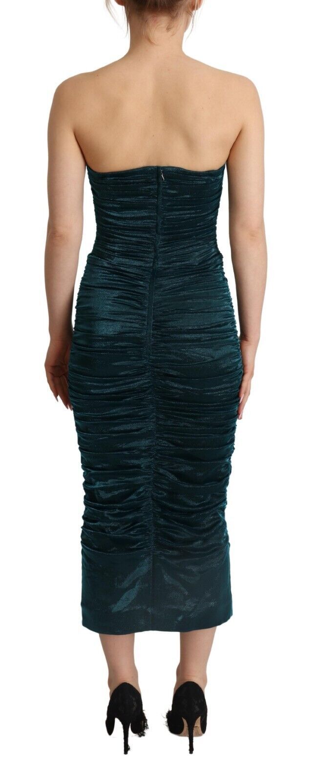 Dolce & Gabbana Turquoise Bustier Bodice Draped Midi Women's Dress (Pre-Owned)