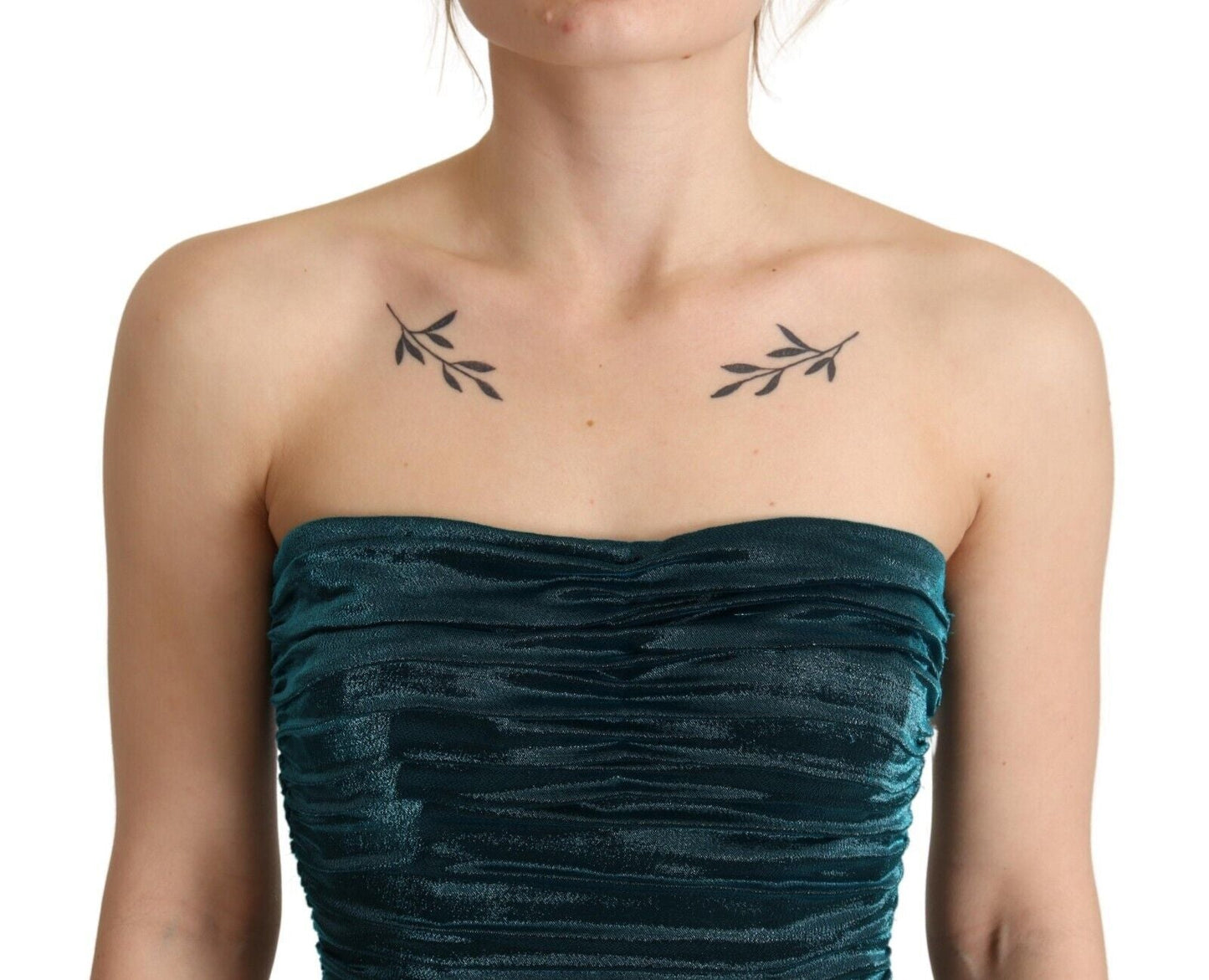 Dolce & Gabbana Turquoise Bustier Bodice Draped Midi Women's Dress (Pre-Owned)
