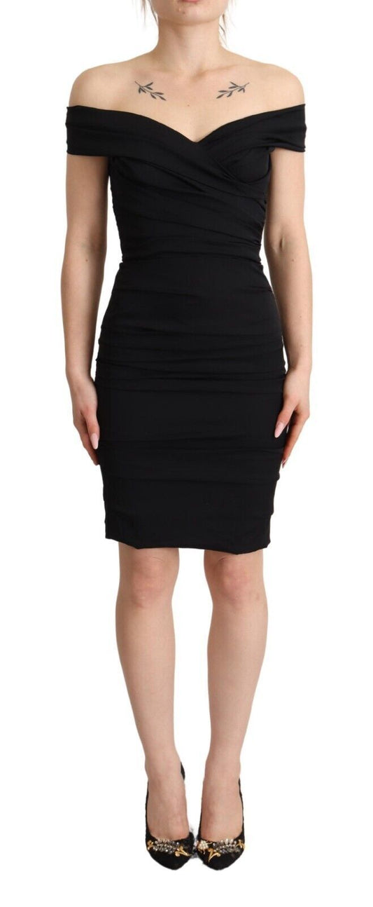 Dolce & Gabbana Bodycon Black Silk Off Shoulder Sheath Bodycon Women's Dress