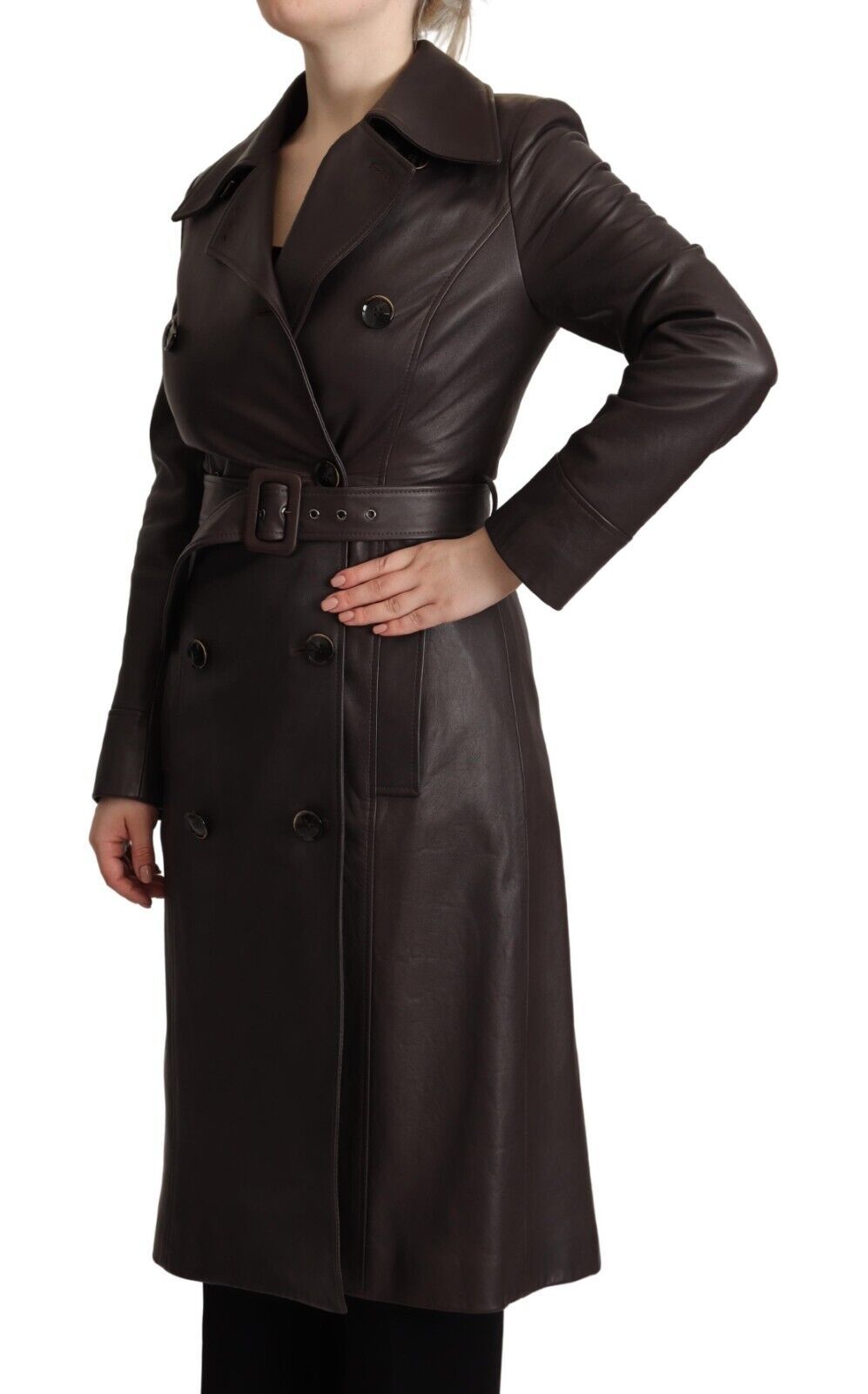 Dolce & Gabbana Dark Brown Leather Long Sleeves Belted Women's Jacket