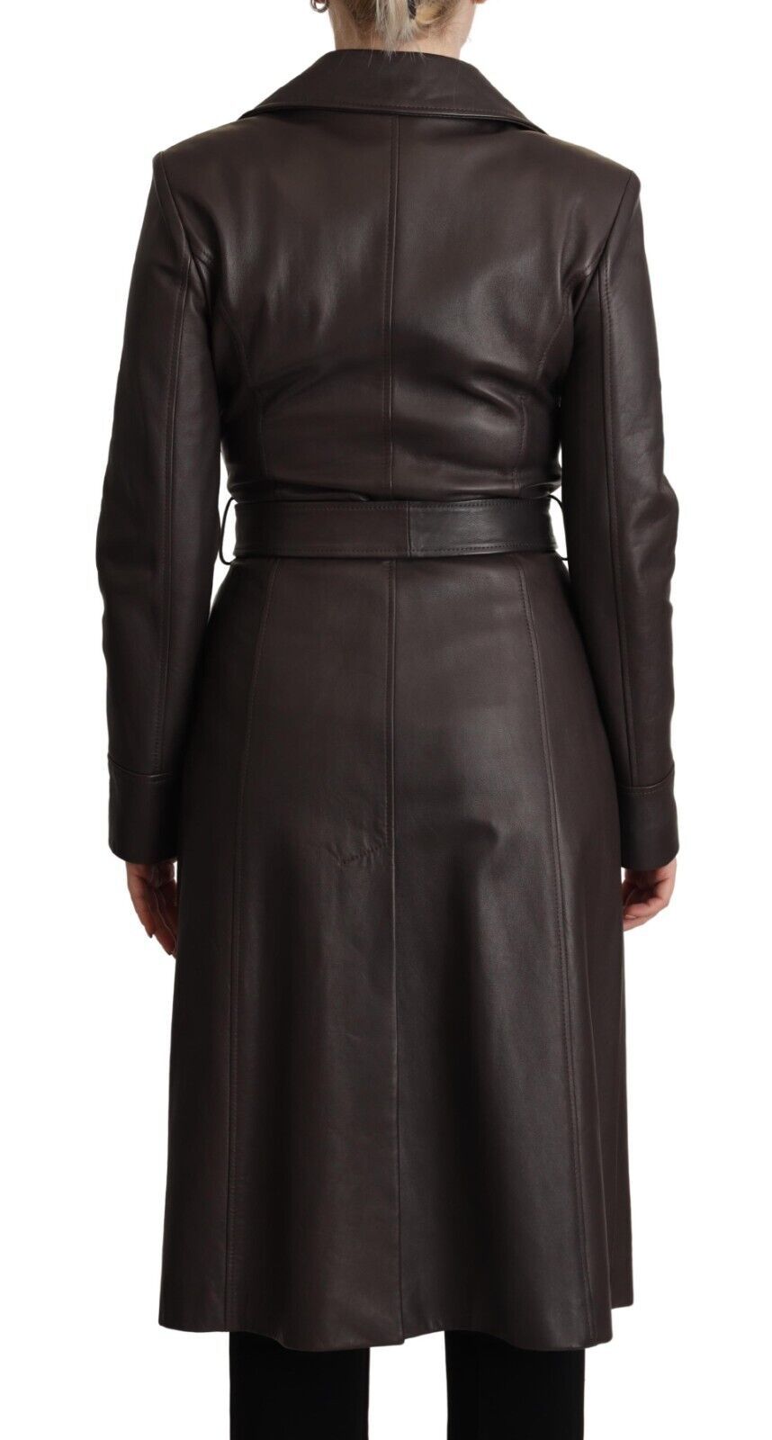 Dolce & Gabbana Dark Brown Leather Long Sleeves Belted Women's Jacket