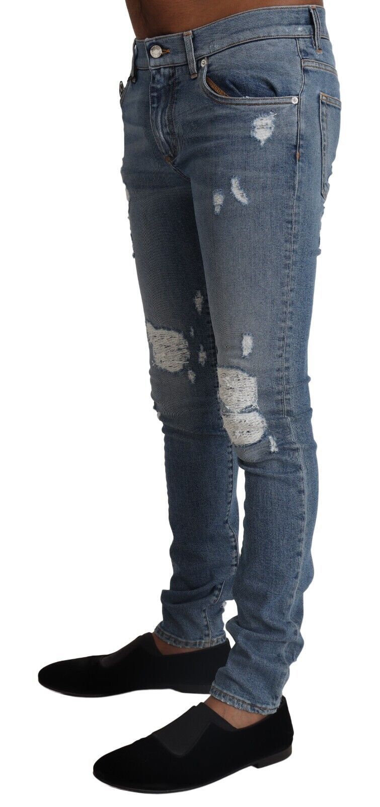 Dolce & Gabbana Light Blue Tattered Cotton Denim Skinny Men's Jeans