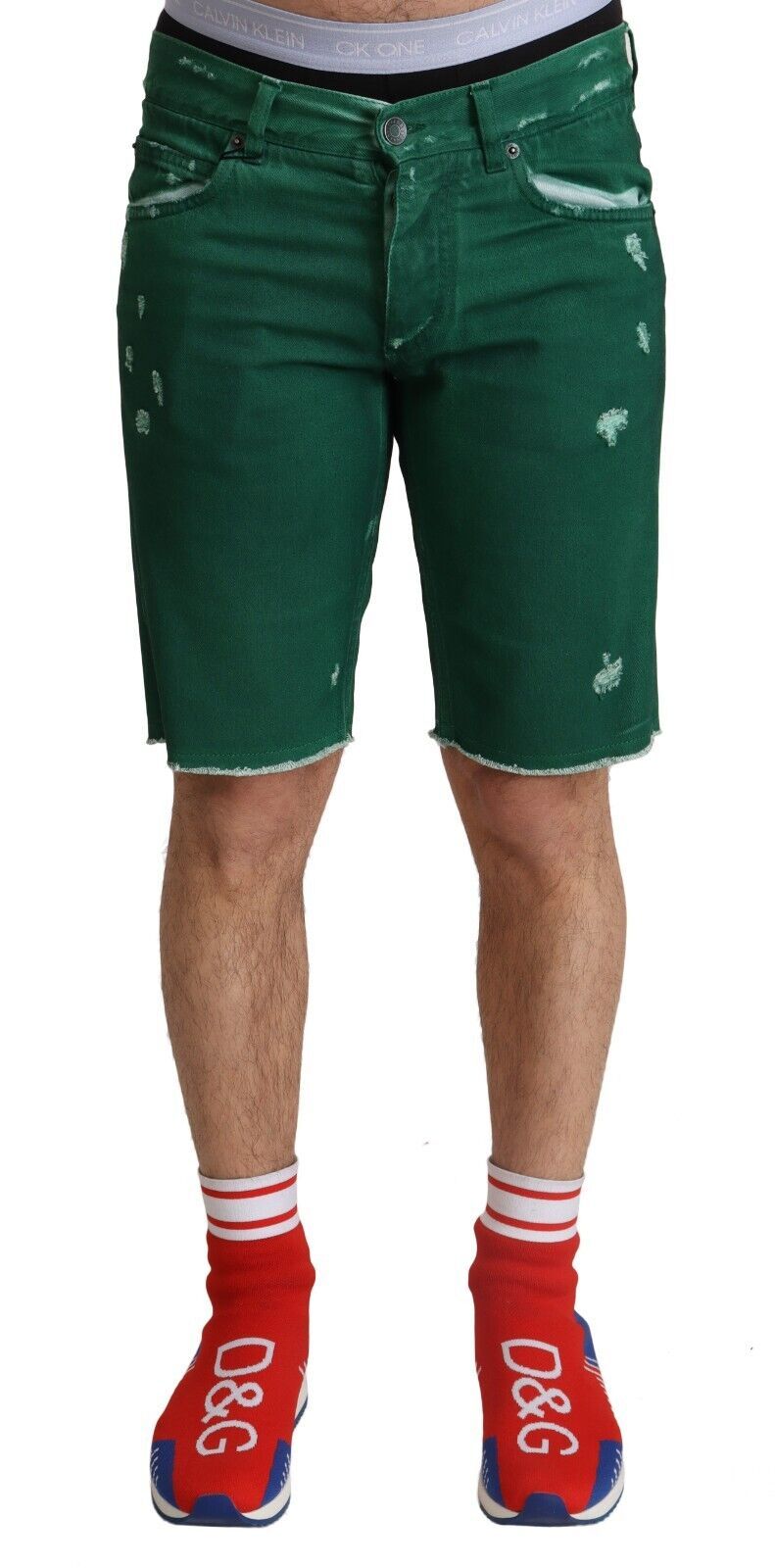 Dolce & Gabbana Green Tattered Cotton Men Denim Bermuda Men's Shorts