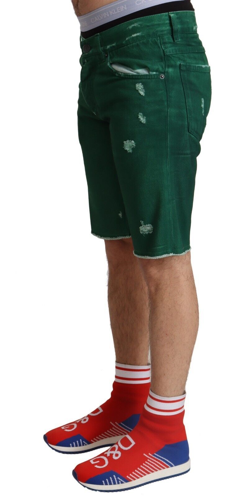 Dolce & Gabbana Green Tattered Cotton Men Denim Bermuda Men's Shorts
