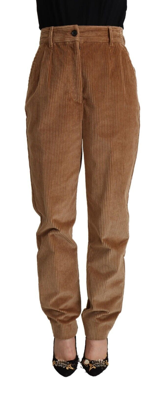 Dolce & Gabbana Brown Cotton Corduroy High Waist Skinny Women's Pants