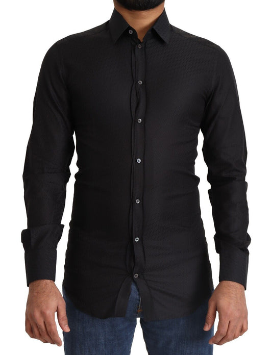 Dolce & Gabbana Black GOLD Cotton Slim Dress Formal Men's Shirt