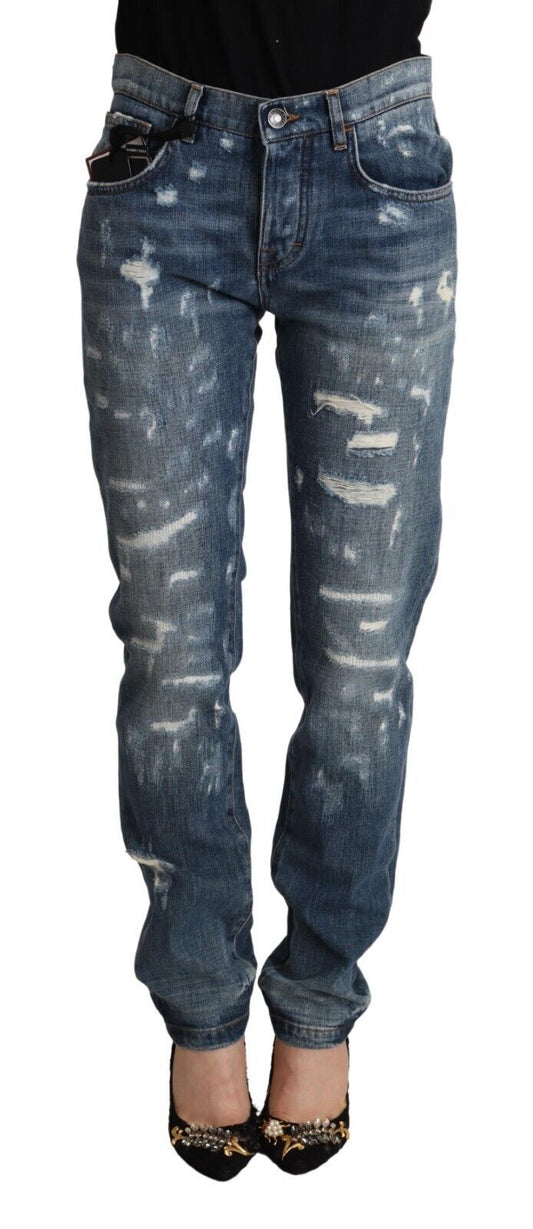 Dolce & Gabbana Blue Distressed Denim BOYFRIEND Skinny Women's Jeans