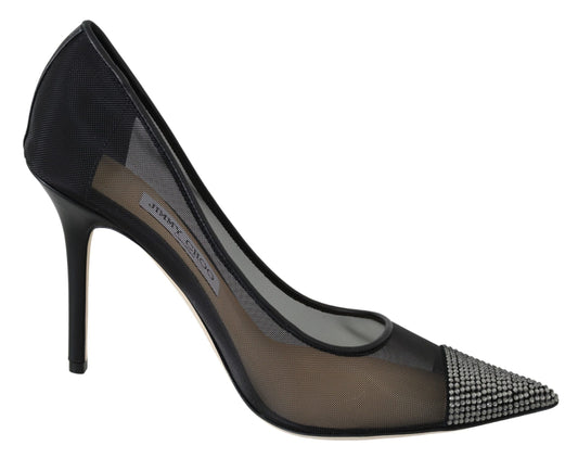 Jimmy Choo Black Mesh Amika 85 Diamond Pumps Women's Shoes