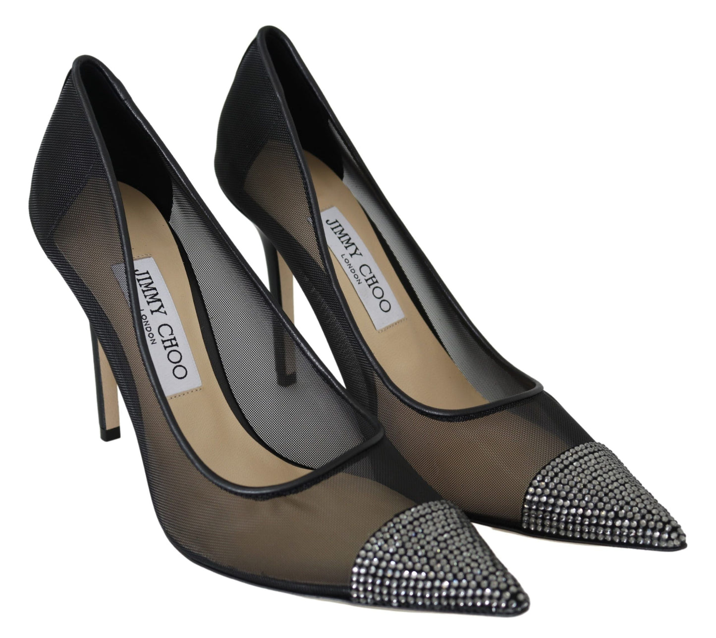 Jimmy Choo Black Mesh Amika 85 Diamond Pumps Women's Shoes