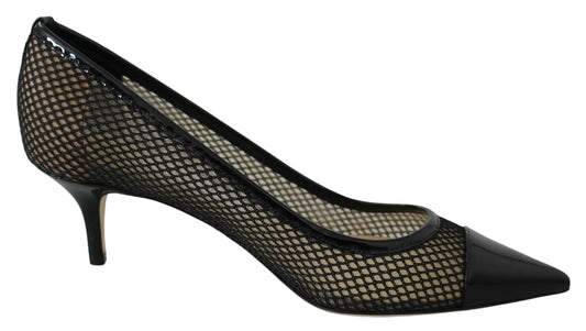 Jimmy Choo Black Mesh and Leather Amika 50 Women's Pumps