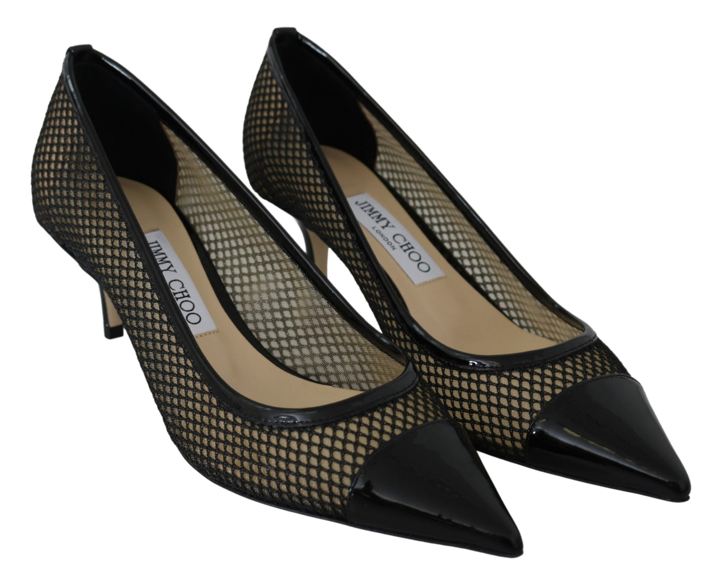 Jimmy Choo Black Mesh and Leather Amika 50 Women's Pumps