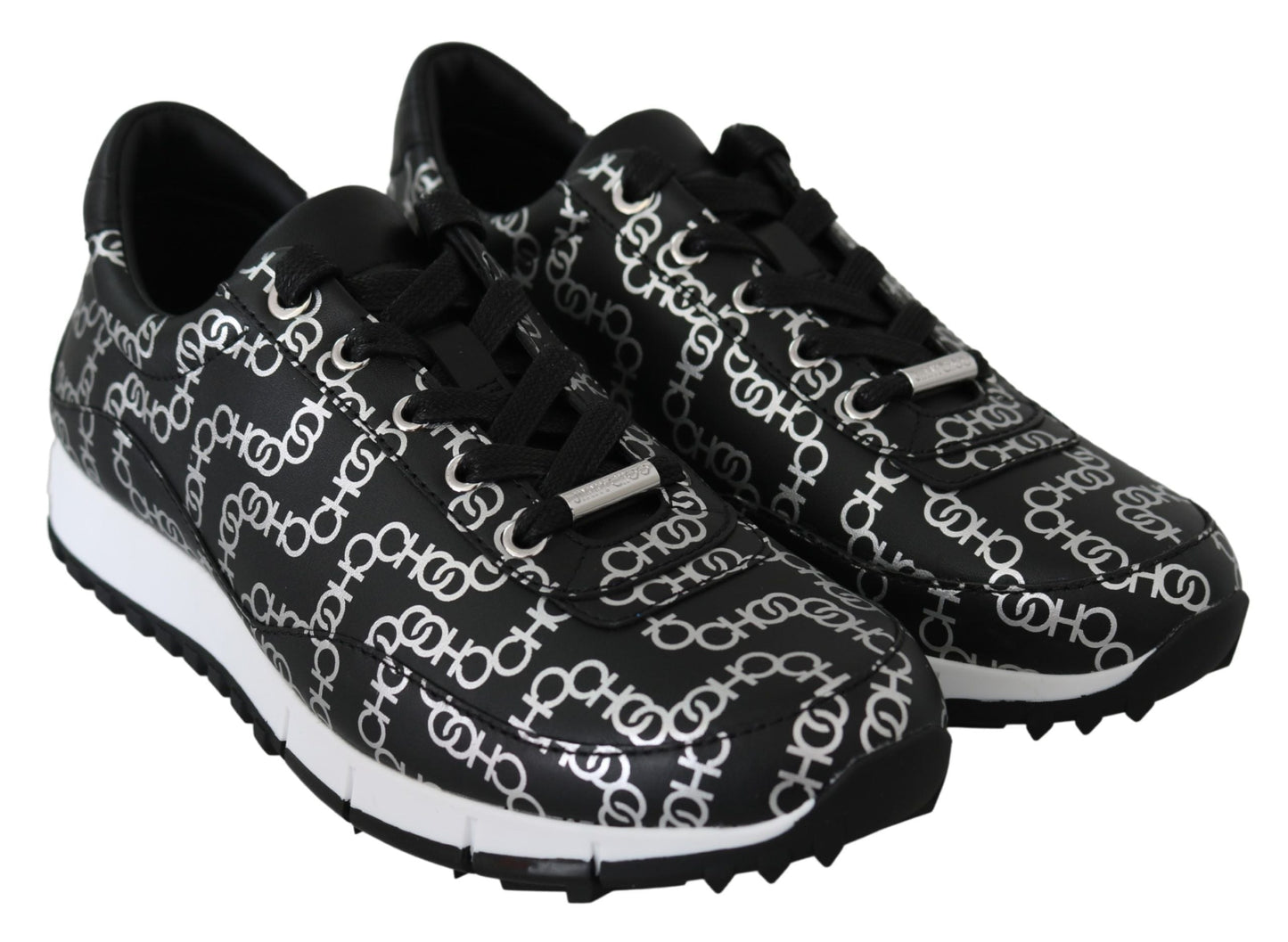Jimmy Choo Black and Silver Leather Monza Women's Sneakers