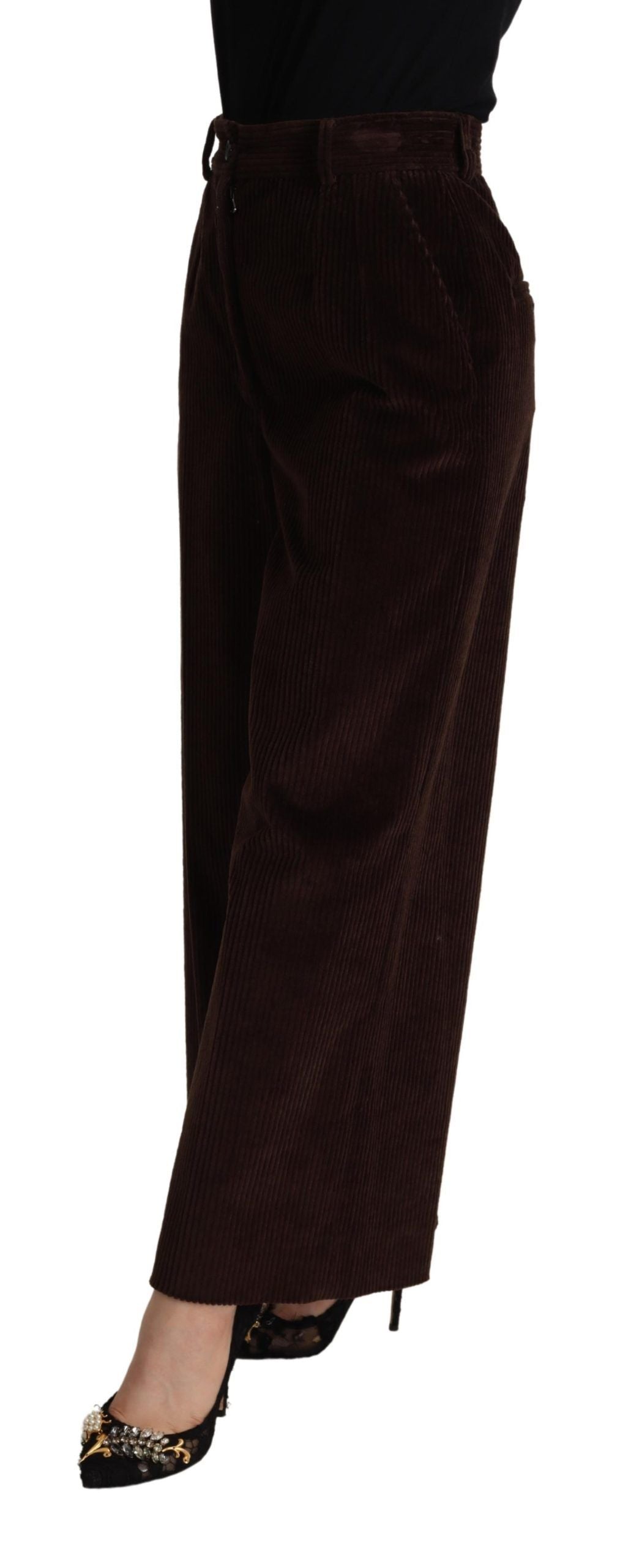Dolce & Gabbana Black Cotton High Waist Trouser Wide Leg Women's Pants