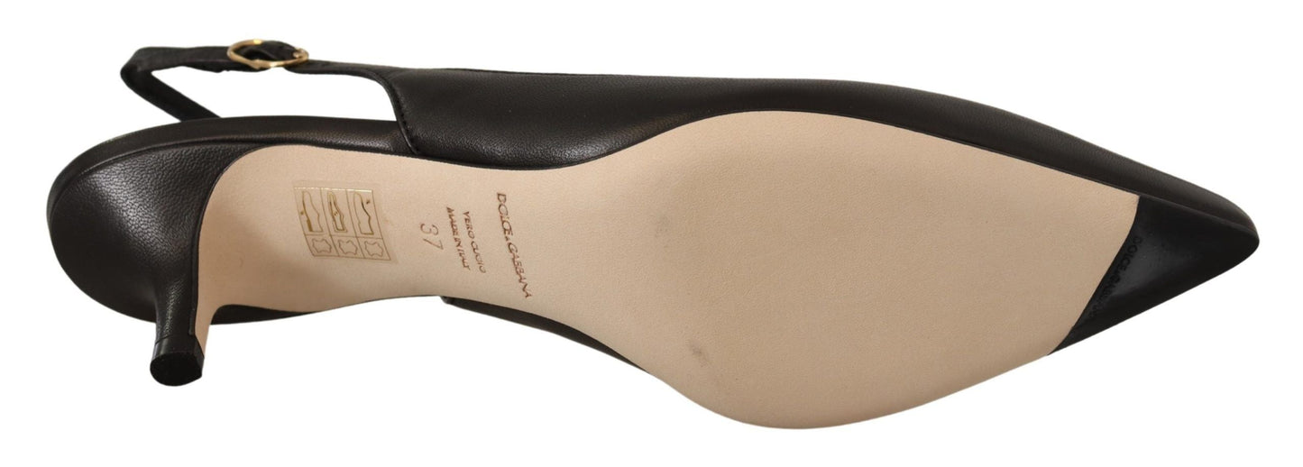 Dolce & Gabbana Black Leather Slingbacks Heels Pumps Women's Shoes