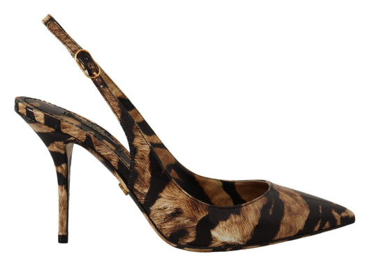 Dolce & Gabbana Brown Slingbacks Leather Tiger Women's Shoes