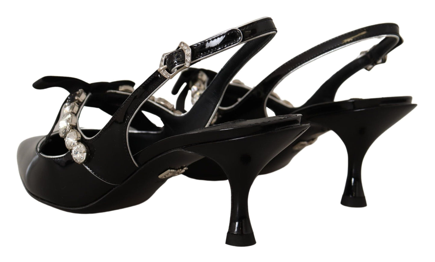 Dolce & Gabbana Black Patent Leather Crystal Slingbacks Women's Shoes