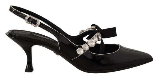 Dolce & Gabbana Black Patent Leather Crystal Slingbacks Women's Shoes