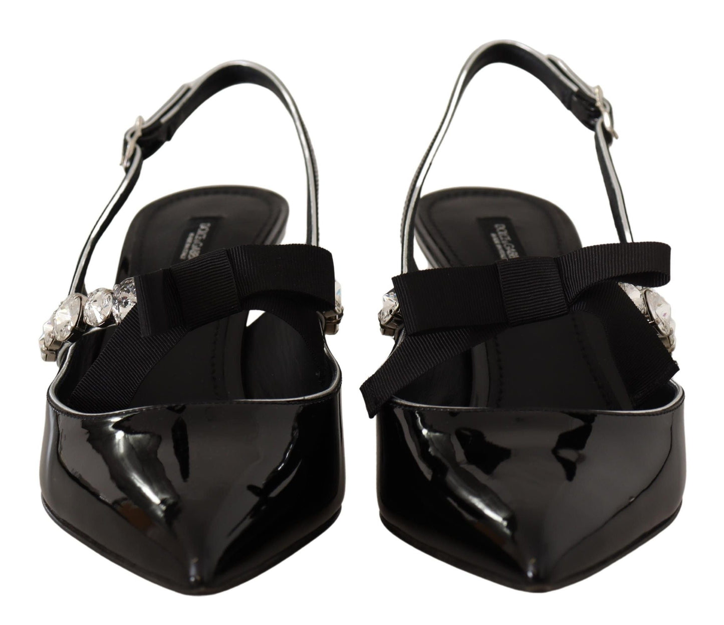 Dolce & Gabbana Black Patent Leather Crystal Slingbacks Women's Shoes