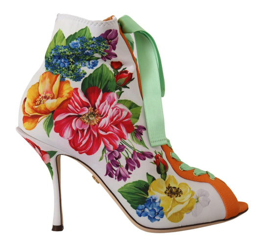 Dolce & Gabbana White Jersey Stretch Boots Open Toes Heels Women's Shoes